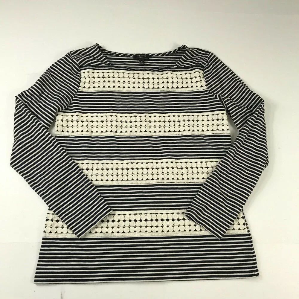 Talbots Womens Knit Top Embroidered Striped Long Sleeve Casual Shirt PS Petites